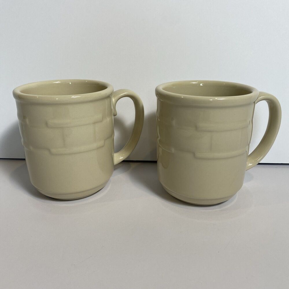 Longaberger Woven Traditions Ivory Coffee Mugs Set of 2 Basketweave Pottery